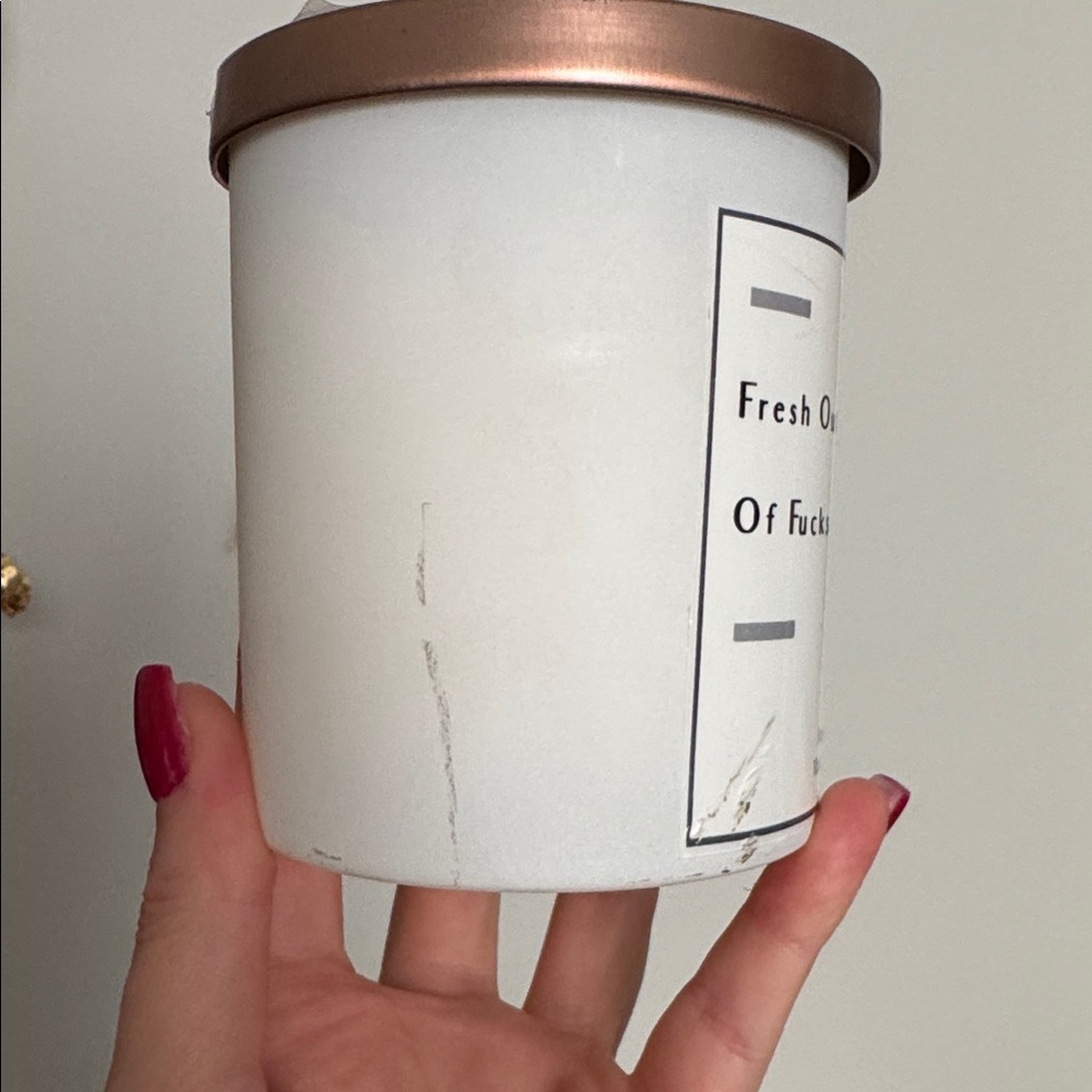 Fresh Out Of Fucks Scented Candle - White and Copper - Picture 2 of 3